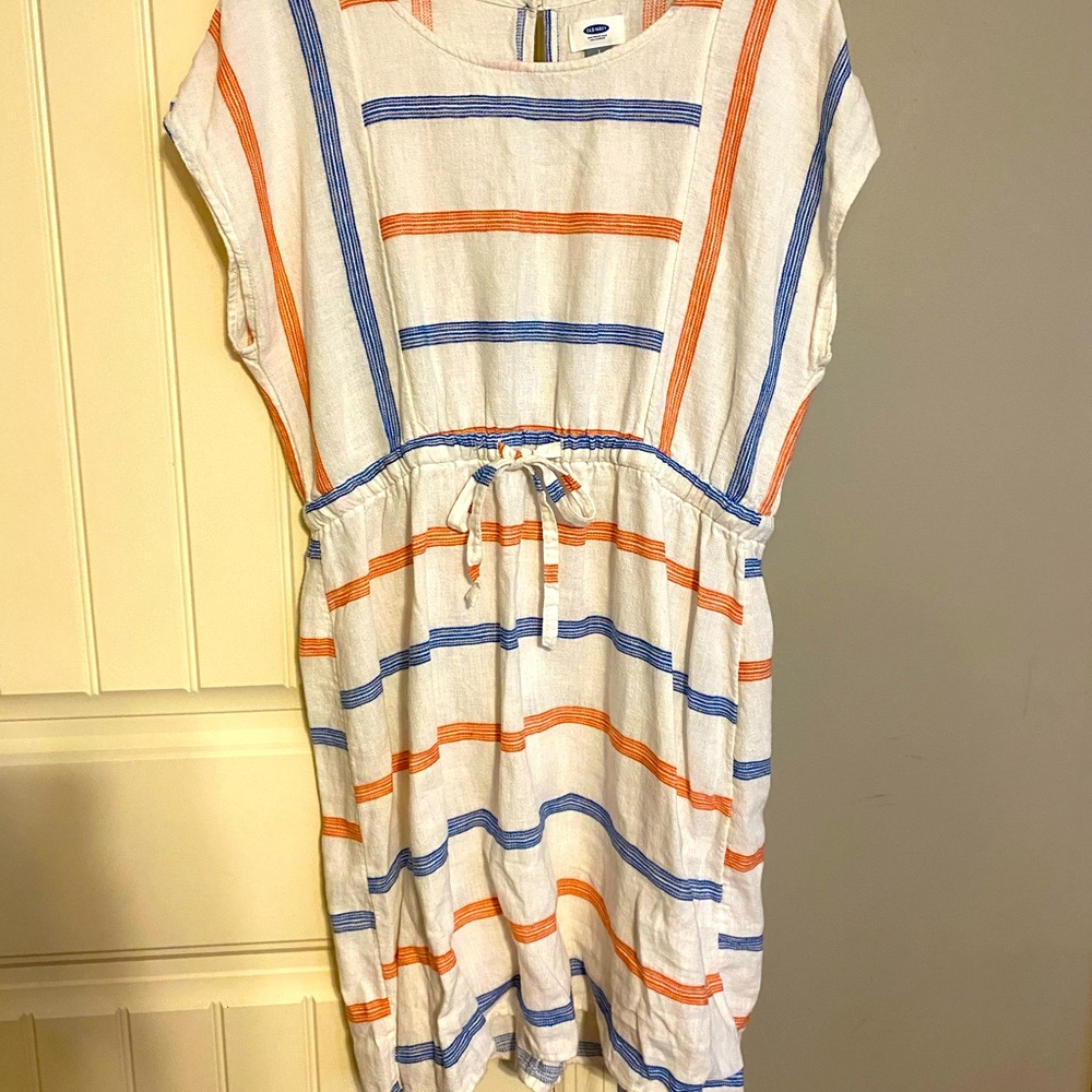 Orange and navy linen blend dress